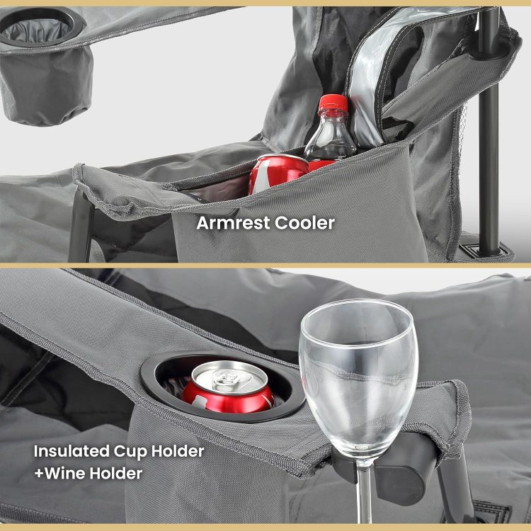 ARROWHEAD OUTDOOR Portable Folding Camping Quad Chair w/ 6-Can Cooler, Cup & Wine Glass Holders, Heavy-Duty Carrying Bag, Padded Armrests, Headrest & Seat, Supports up to 550lbs, USA-Based Support - Image 5