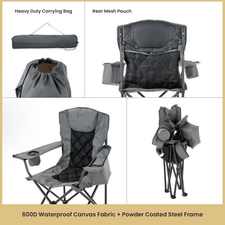 ARROWHEAD OUTDOOR Portable Folding Camping Quad Chair w/ 6-Can Cooler, Cup & Wine Glass Holders, Heavy-Duty Carrying Bag, Padded Armrests, Headrest & Seat, Supports up to 550lbs, USA-Based Support - Image 6
