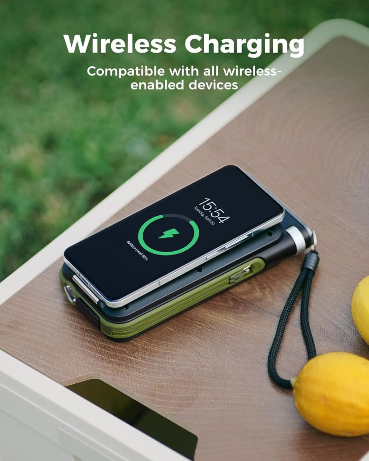 GOODaaa Solar Power Bank, 45800mAh Wireless Portable Charger Built-in Cables,15W Fast Charging Solar Charger, USB C in&Out and USB A Battery Pack for Outdoor with Emergency Radio,Flashlight - Image 4