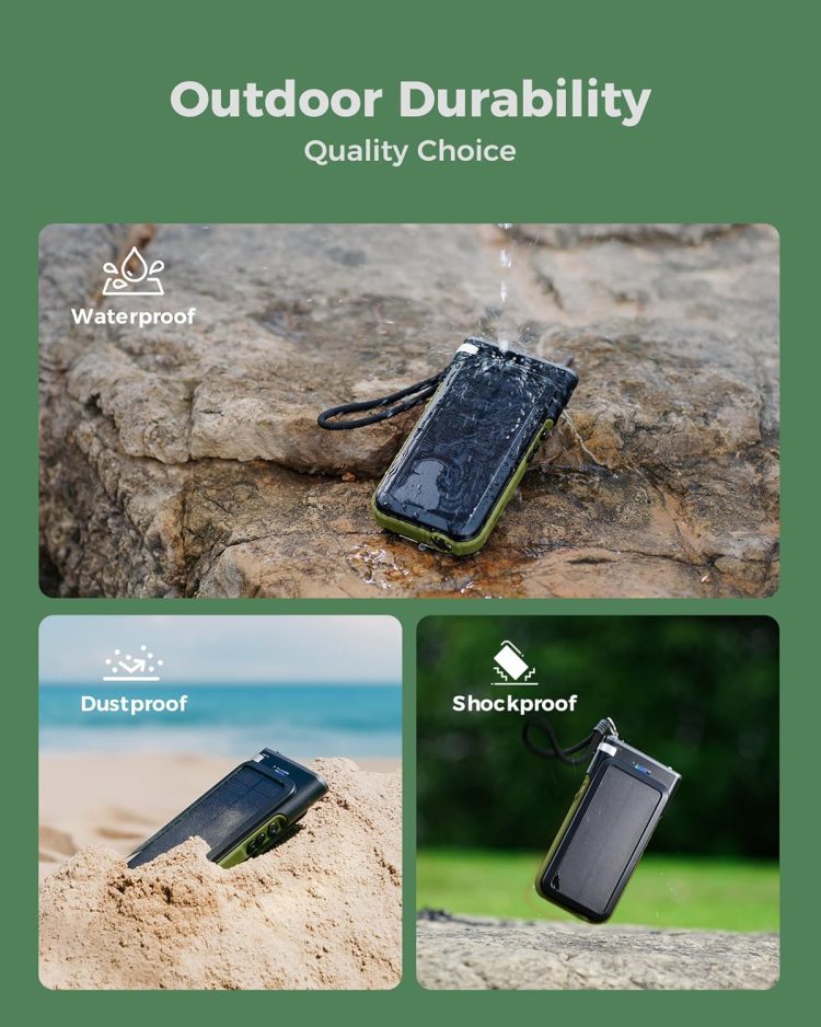 GOODaaa Solar Power Bank, 45800mAh Wireless Portable Charger Built-in Cables,15W Fast Charging Solar Charger, USB C in&Out and USB A Battery Pack for Outdoor with Emergency Radio,Flashlight - Image 8