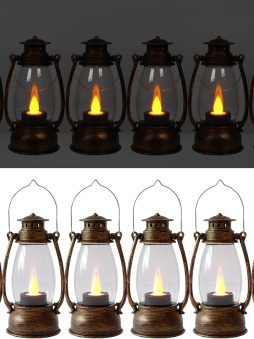 LLQ 12 Pack Vintage Decorative Lanterns, Mini Candle Lantern Decorative LED Candle Holders with Flameless Candles for Wedding Table Centerpieces, Christmas Party Outdoor Decorations, Brown